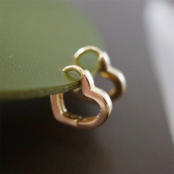 New 18k Gold Over Silver Open Heart Huggies - Picture 3 of 3